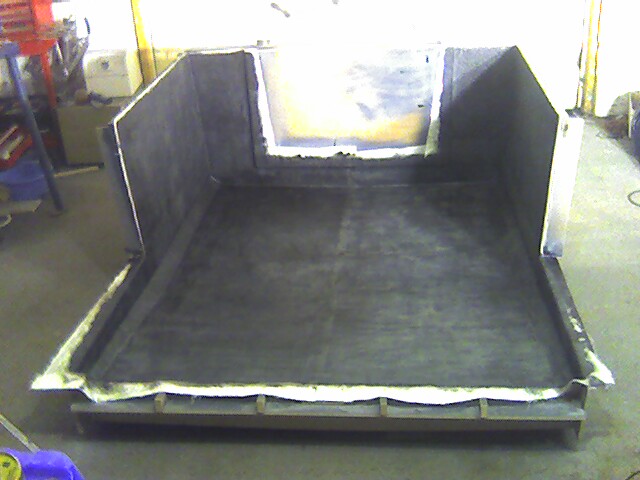 First lay-up of glass mat and resin curing First lay-up of glass mat and resin curing